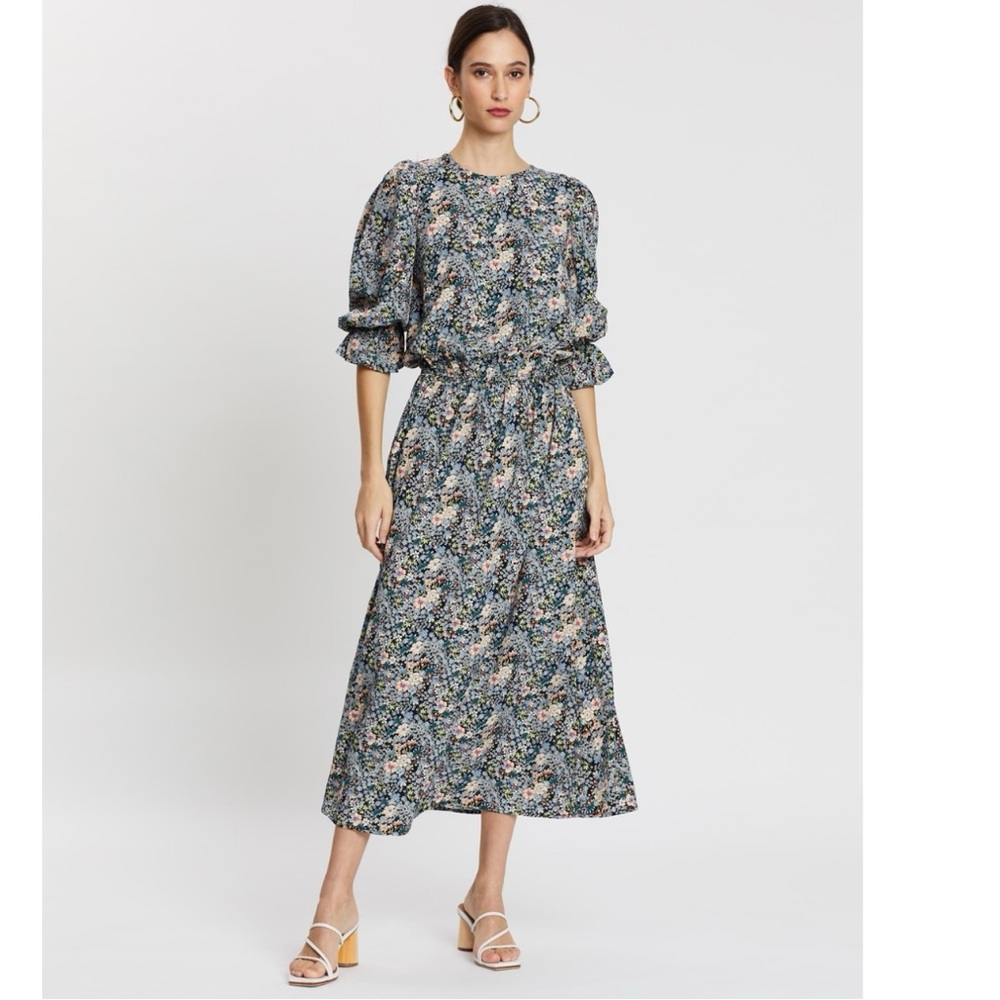 Never Fully Dress Jasmine Floral Long Sleeve Maxi Dress Green Size 12